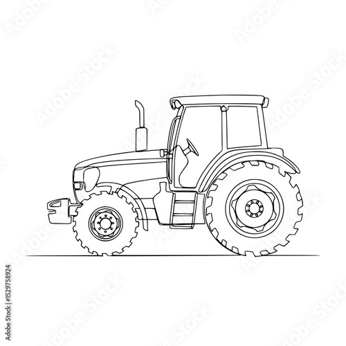 Agricultural tractor illustration in simple line art style  