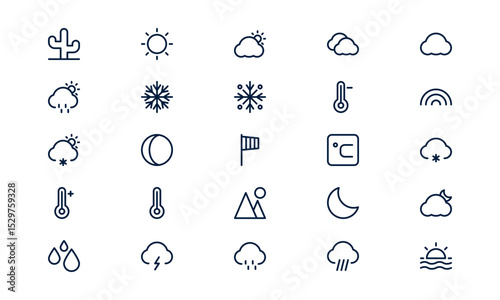 Weather icon representing atmospheric conditions, climate elements, and seasonal forecasts in outline style