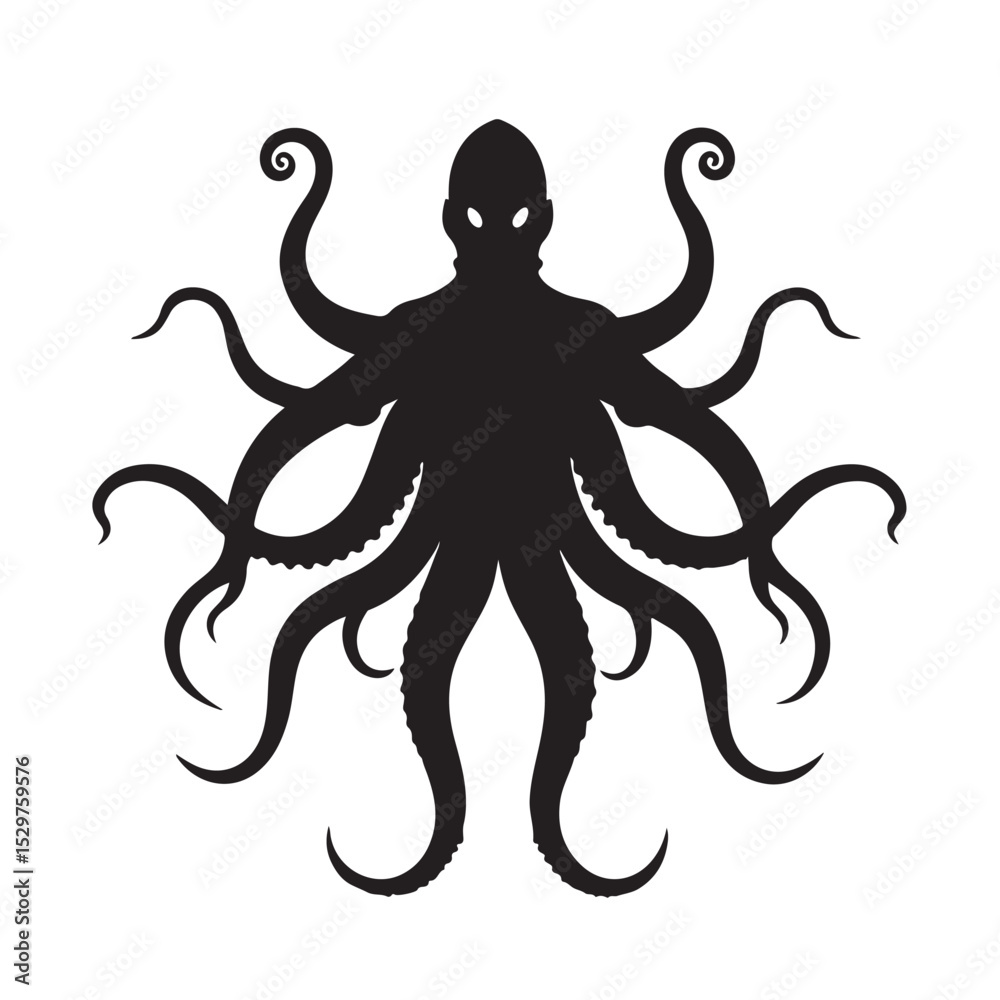 Obraz premium Silhouette Octopus with Tentacles Spread Out in All Directions