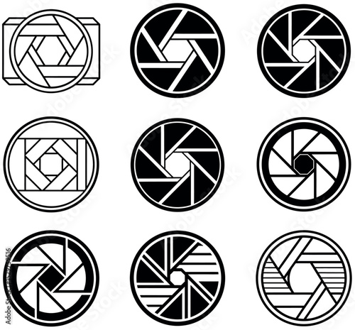 Camera Shutter Aperture Icon Set - Photography Vector Graphics