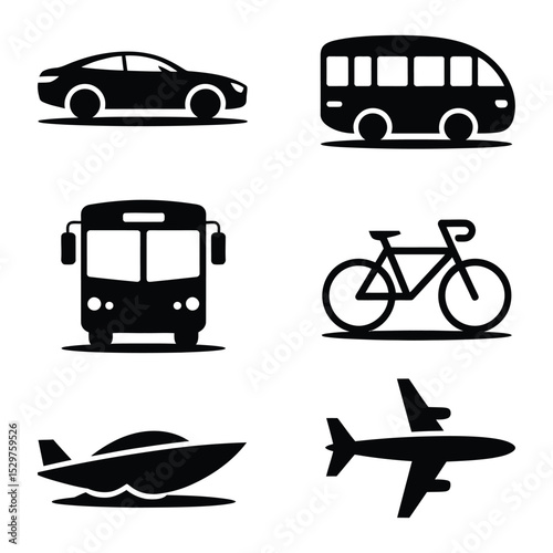 Simple Black and White Transportation Icons