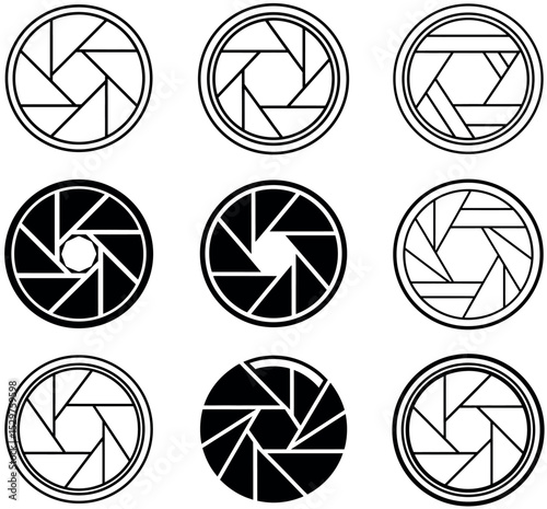 Camera Shutter Aperture Icon Set - Photography Vector Graphics
