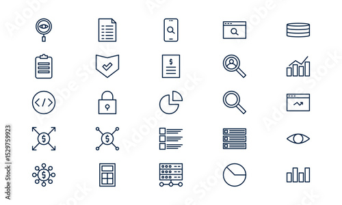 Audit icon representing financial inspection, compliance review, and corporate transparency in outline style