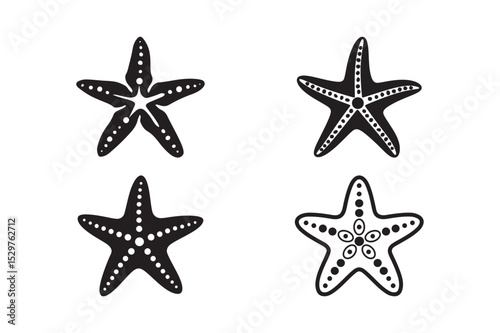 Starfish Silhouette Vector Icons Sea Animal Clipart for Beach, Marine, and Ocean Designs