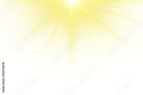 Bright yellow sunlight rays with soft glow from the top on transparent background