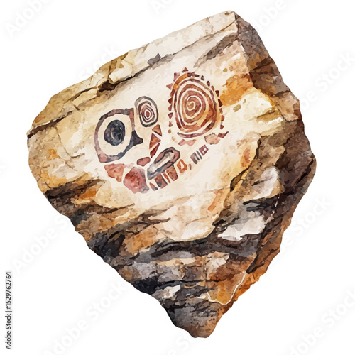 Archaeological Rock Art Sites, watercolor drawing vector, isolated on a white background.