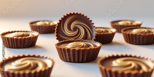 Clipped chocolate peanut butter cups with rich textures, perfect for candy branding, marketing materials, and food mockups.