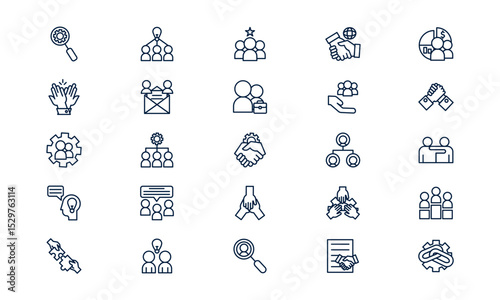 Partnership icon representing business agreement, teamwork collaboration, and mutual support in outline style
