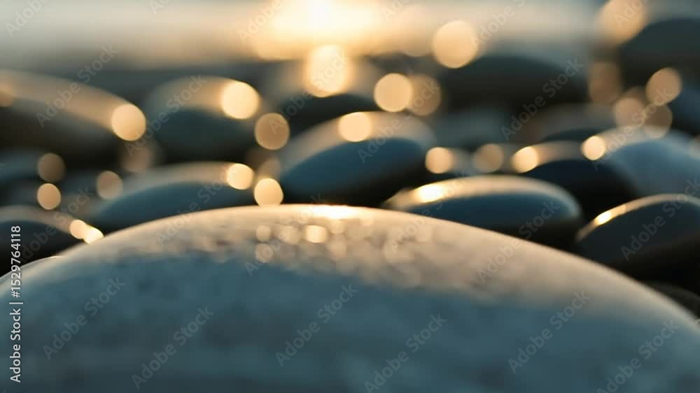 Abstract Video of Smooth Stones with Bokeh Light and Golden Reflections