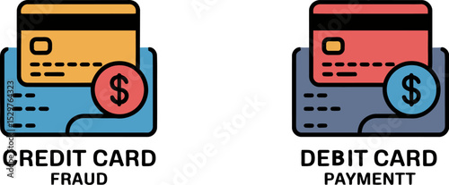 Credit card vs debit card fraud protection and security online payments financial safety comparison guide editable stock vector illustration