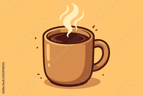 Hot coffee cup icon. Cartoon vector illustration of a steaming brown mug. Simple flat design graphic for cafe menu, coffee shop logo, breakfast, morning drink or caffeine break.