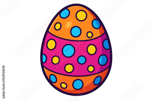 Colorful polka dot Easter egg illustration. Vector graphic for spring holiday celebration. Decorated egg for Easter hunt. Simple cartoon design element isolated on white background.