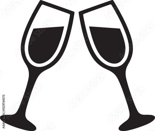 2 wineglass in toast silhouette vector icon, wine glass vector silhouette vector isolated in white background