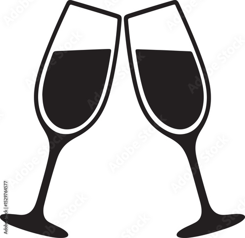 2 wineglass in toast silhouette vector icon, wine glass vector silhouette vector isolated in white background
