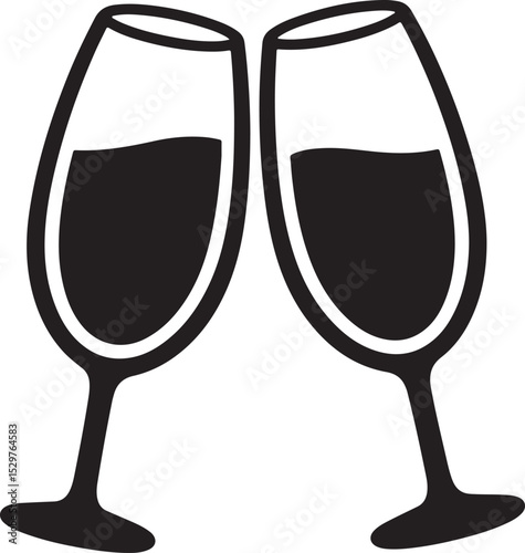 2 wineglass in toast silhouette vector icon, wine glass vector silhouette vector isolated in white background