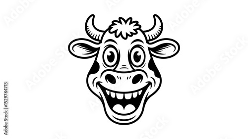 Cartoon Cow Smiling and Looking Happy, Fun Animal Illustration