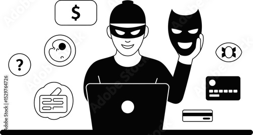Cybersecurity threat protection online fraud identity theft hacker attack internet security risk prevention editable stock vector illustration