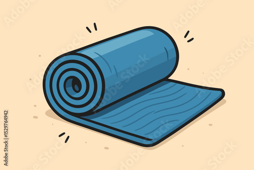 Rolled yoga mat vector illustration. Fitness and exercise equipment for workout, pilates, and meditation. Healthy lifestyle concept cartoon graphic. Sport gear icon for gym studio.