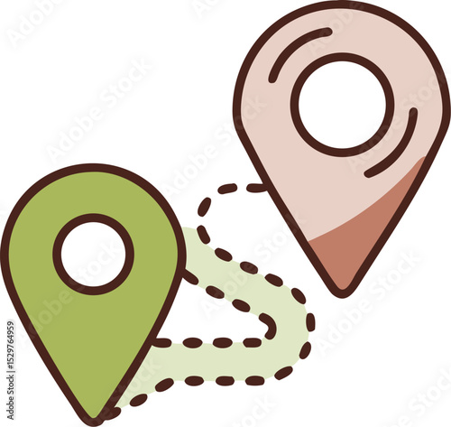 Black location pin icon with dotted route isolated on transparent background