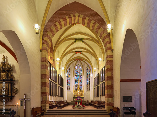 Leipzig, Germany. Choir of St. Thomas Church with grave of Johann Sebastian Bach.