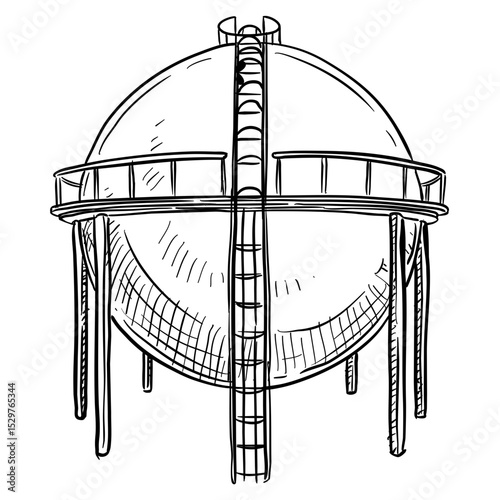 Hand-drawn illustration of an oil tank
