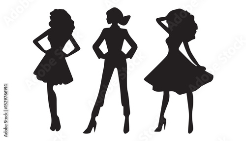 black color fashion woman set silhouette vector illustration, solid white background