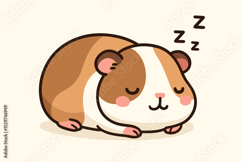 Cute cartoon guinea pig sleeping vector illustration. Kawaii cavy pet character napping peacefully. Adorable rodent dreaming with zzz icon. Sweet domestic animal mascot for kids.