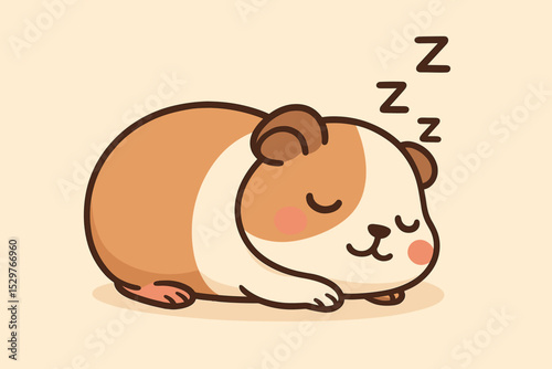 Cute guinea pig sleeping and dreaming. Adorable pet rodent character napping peacefully. Sweet kawaii cartoon animal vector illustration. Sleepy mammal resting with zzz icon.