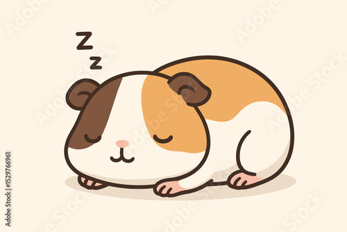 Cute cartoon guinea pig sleeping peacefully. Adorable kawaii pet cavy character taking a nap. Sweet dreams illustration for nursery decor, kids print or sticker. Funny rodent mascot vector art.