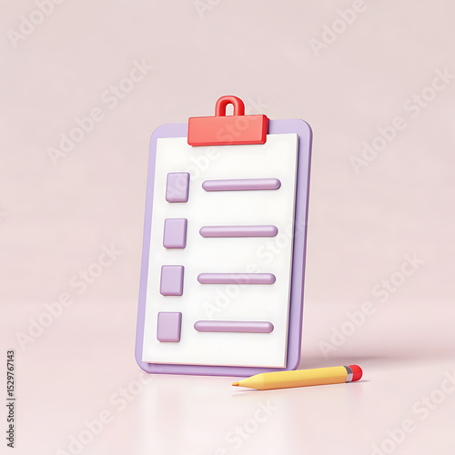3d render of a checklist with a pencil representing planning and organization