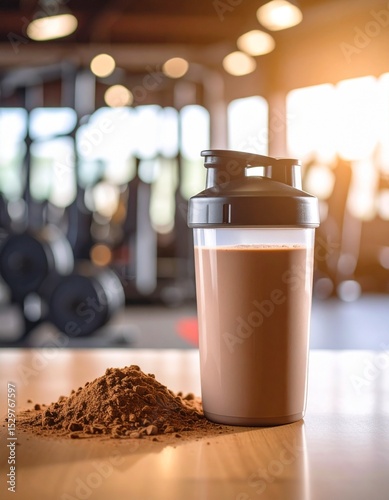 Chocolate protein shake in shaker bottle