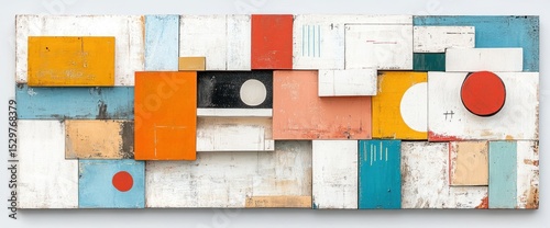 Abstract assemblage of colorful, geometric shapes