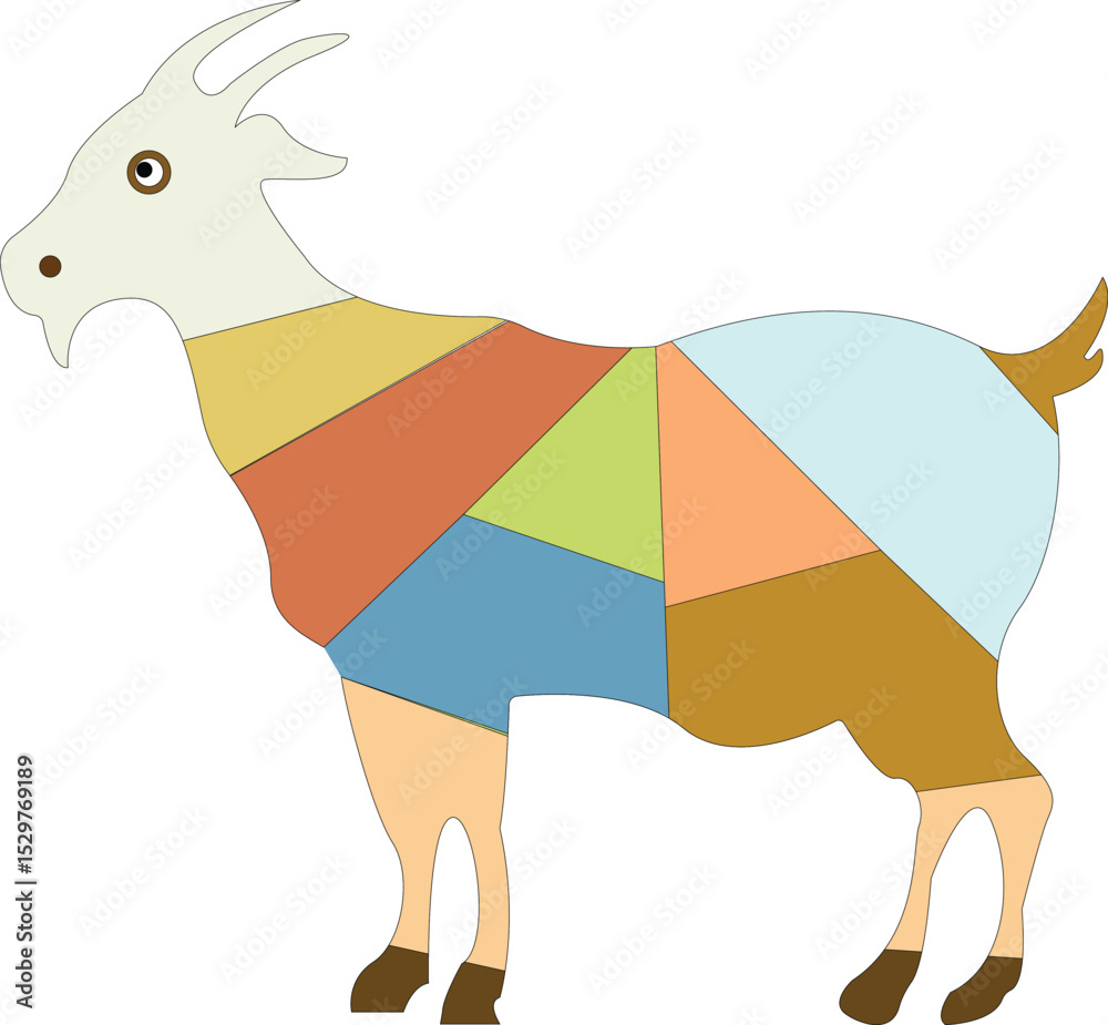 Obraz premium Colorful Goat Illustration – Decorative Farm Animal in Vibrant Artistic Style Isolated on White Background