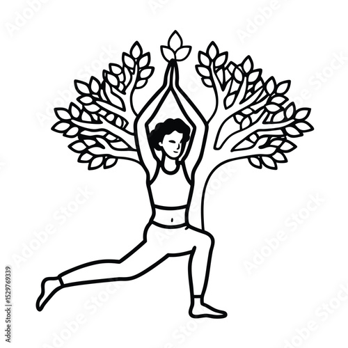 yoga pose under large fig tree  .eps