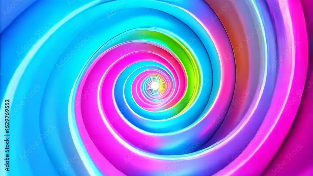 Vibrant swirling vortex pattern animation featuring gradients of yellow, green, blue, purple, and pink hues for a psychedelic visual effect.