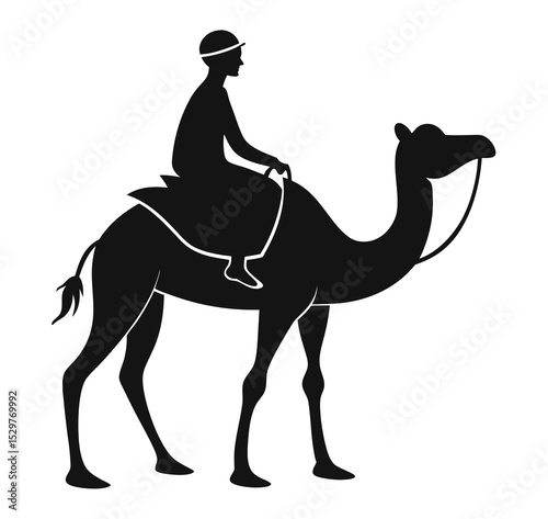 Silhouette of a Person Riding a Camel Desert Travel and Arabian Culture