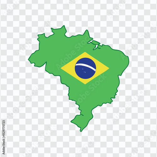 Map of Brazil with the national flag symbol on transparent background