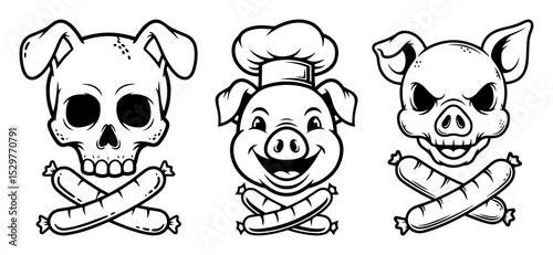 funny butcher dog and pig skulls with sausages