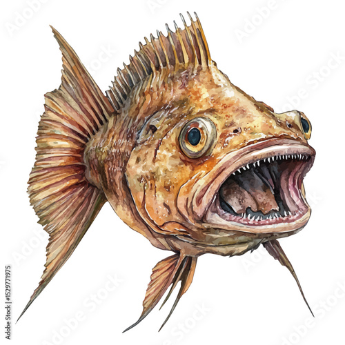 watercolor vector of Anglerfish, isolated on a white background.