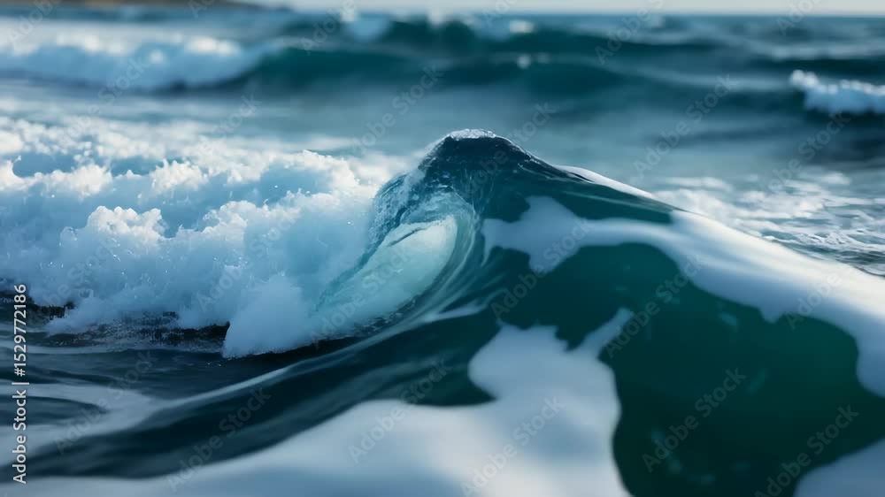 Disturbed Ocean Water Surface in Slow Motion - Close-Up with Beautiful Blue Waves