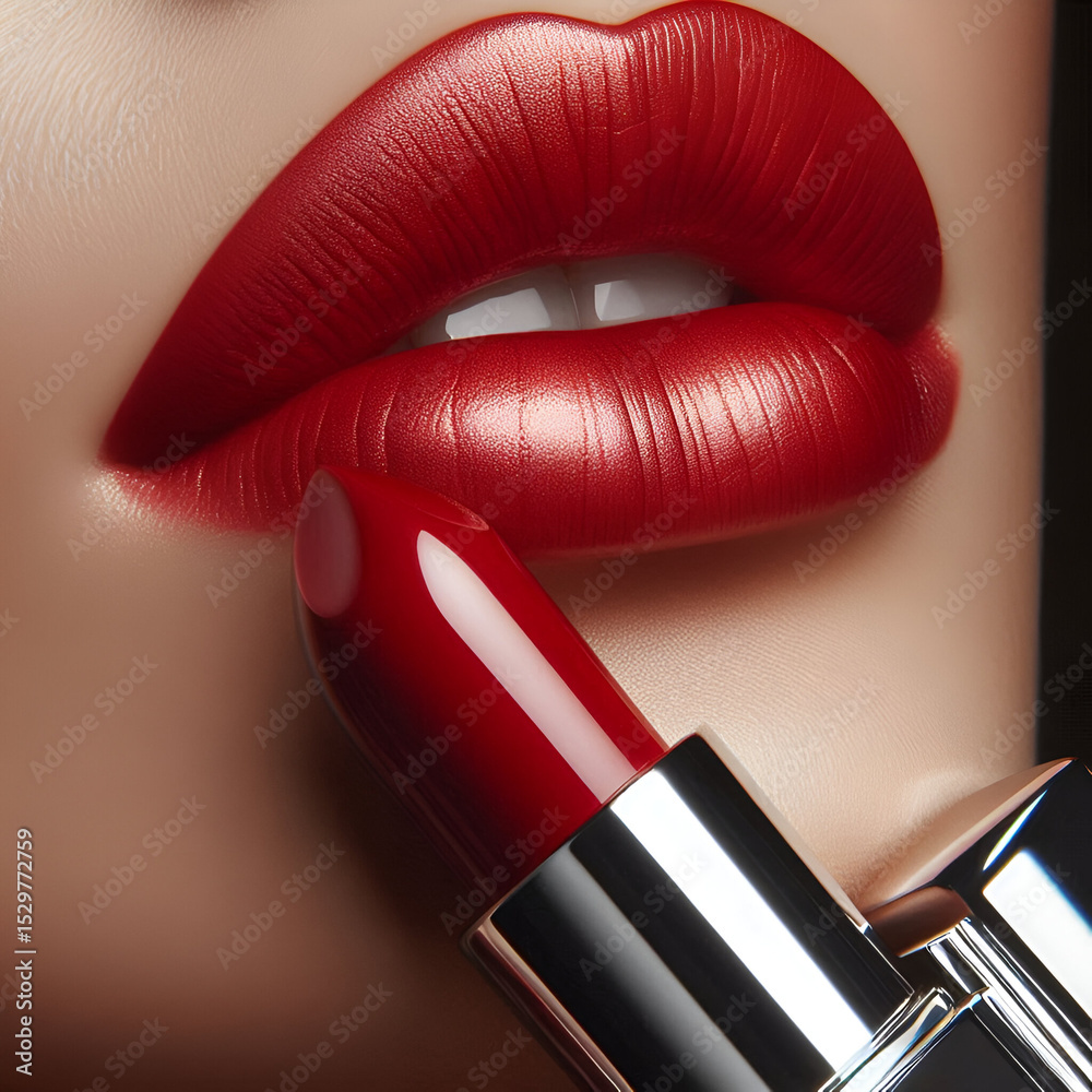 Obraz premium red lipstick and lips