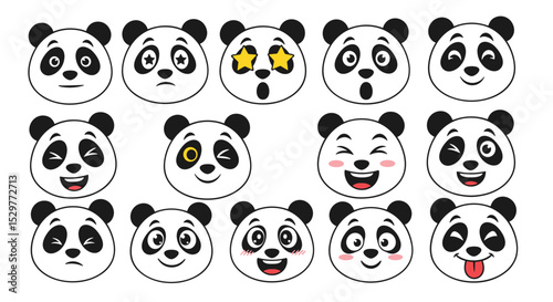Variety of Panda Emotions and Expressions Expressed Through Cute and Expressive Panda Faces