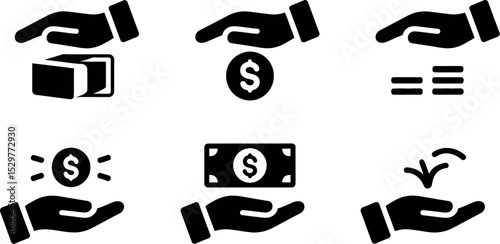 Money and finance icons set vector illustration of hand holding dollar coin and cash payment concept 100 editable stock vector illustration