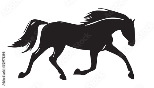 black color horse silhouette vector illustration, solid white background
