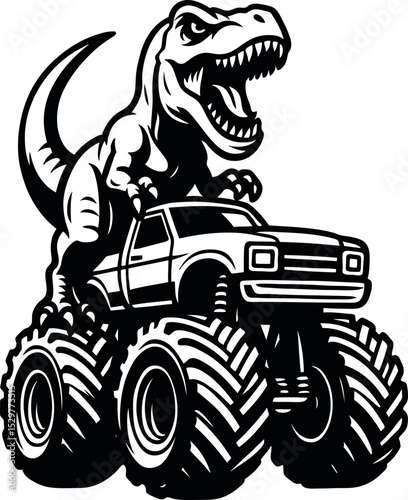 T-Rex Monster Truck Scalable SVG Vector Graphic with Editable Paths and Layers for Web, UI Design, Digital Art, and Print Applications