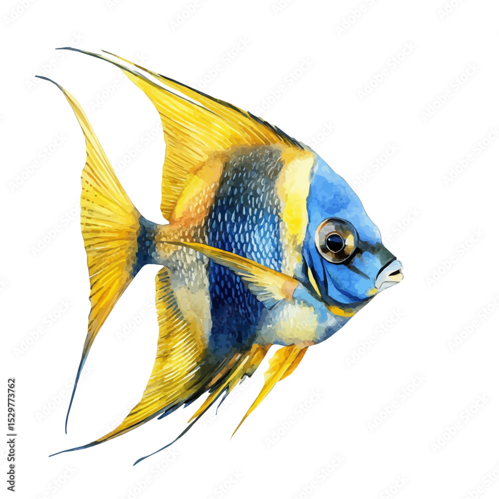 Fototapeta premium watercolor vector of Angelfish Close Up, isolated on a white background.