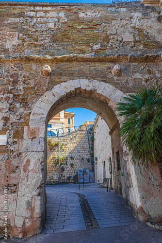 Ancient gateway in the city of Cagliari. Door of the lions (Porta dei leoni). Sardinia, Italy