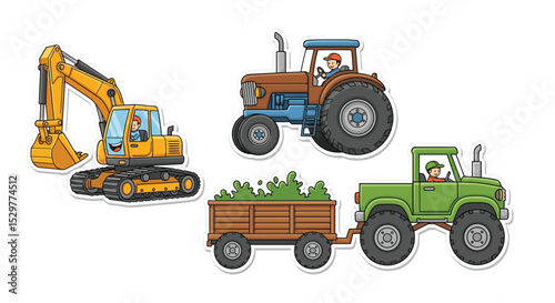Agriculture and Building Vehicles Illustrations Set of Construction Equipment and Farm Machinery