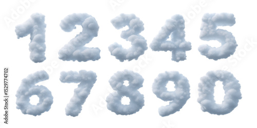 Cloud number set from 0 to 9, creative typography design element for graphic projects
