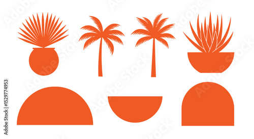 Orange Desert Oasis A Colorful and Unique Illustration of Plants and Shapes Collection